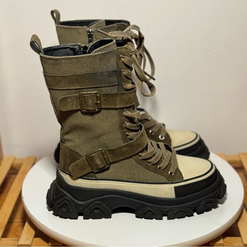 Olive Combat Lace-Up Platform Boots